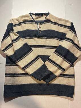 Pazzo Vintage Striped Henley Sweater Size Large